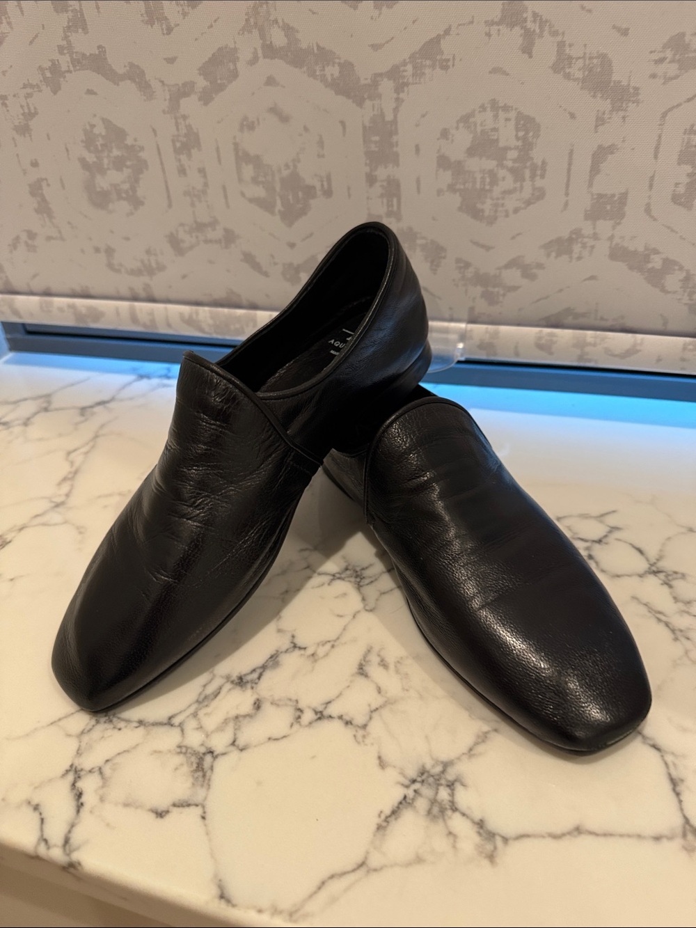 Aquatalia Black Leather Slip-On Loafers